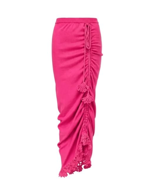 Andreeva Pink Fuchsia Carnation Knit Skirt With Handmade Embroidery
