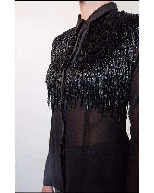 Any Old Iron Blue Beaded Fringe Shirt