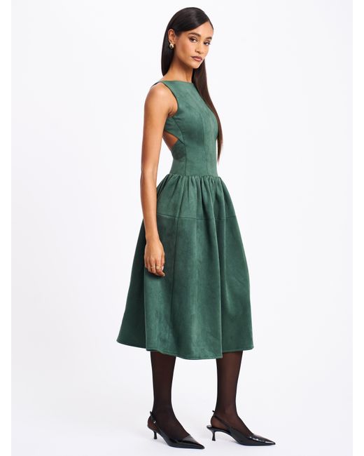Miss Circle New York Green Laila Suede Boat Neck Backless Midi Dress