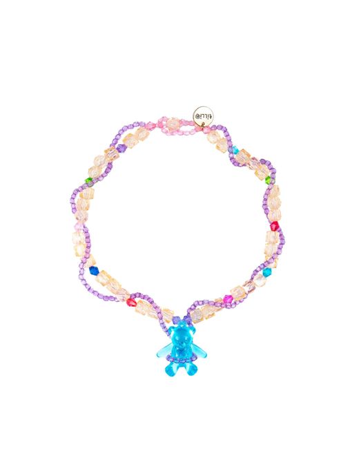 Tillie Beads Blue Bear Pendant Double Layer Bead Necklace