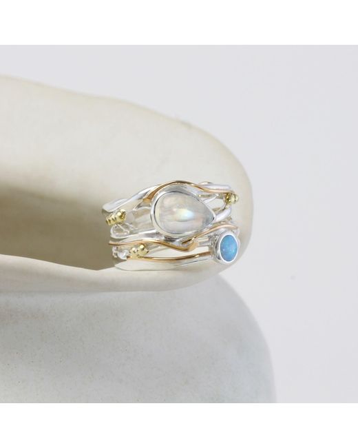 Isla Silver Multicolor Moonstone & Fire Opalite Statement Ring
