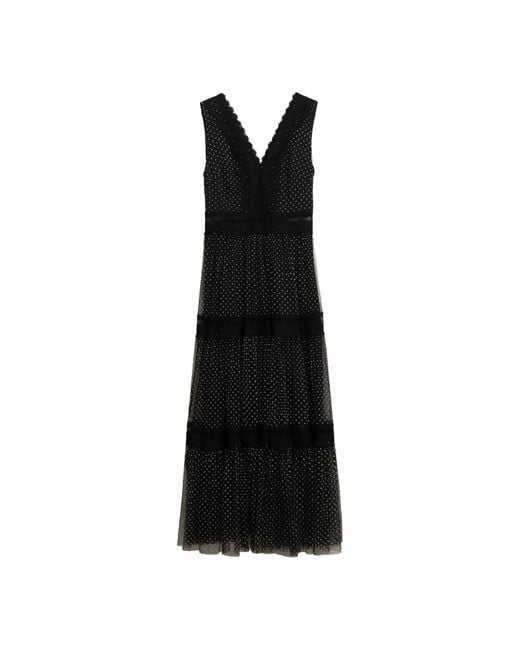 Tantra Spain Sl Black Long Plumeti Dress With V-Neck And Lace Details
