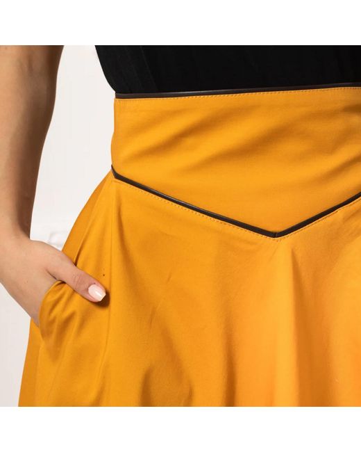 Nikka Place Orange Maxi A-Line Cotton Skirt With High Waist And Pockets