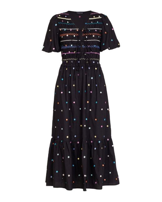 Rose & Nancy Black Eddie Multi Embroidered Smocked Maxi Dress