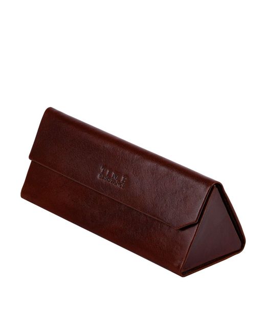 Time Resistance Brown Foldable Leather Glasses Case for men