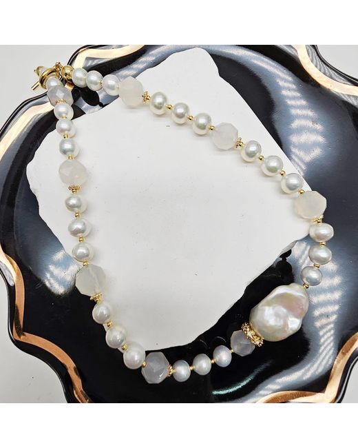 Farra Metallic Freshwater Pearl With Agate And Baroque Pearl Choker Necklace