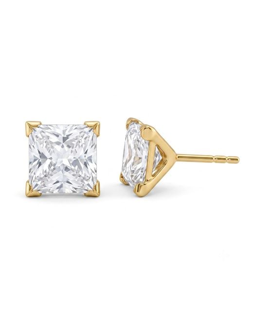 Zahav Jewelry Metallic 10K Solid 5Mm Princess Cut Cz Stud Earrings