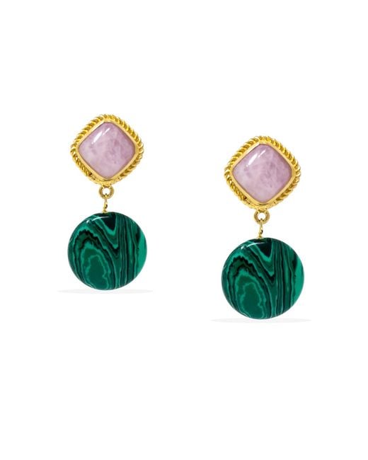 Vintouch Italy Green Plated Kunzite And Malachite Earrings