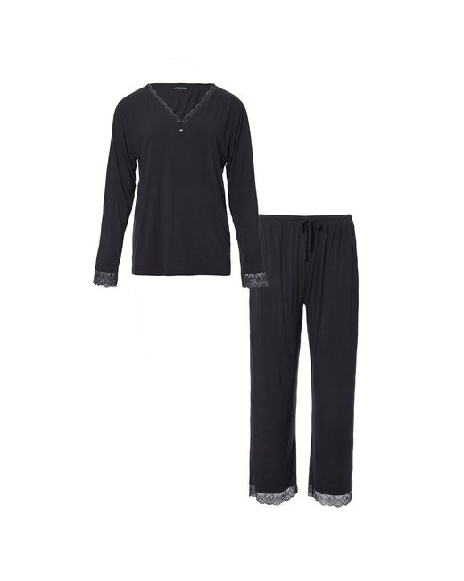 Pretty You London Black Bamboo Lace V-Neck Pyjama Set