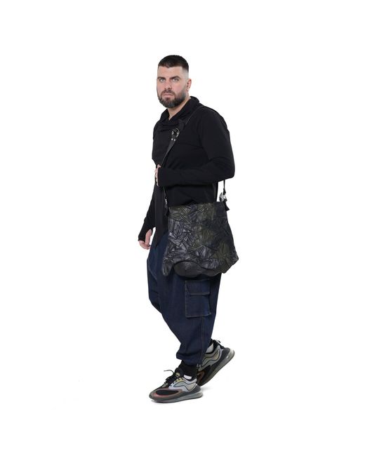 Metamorph Black Leather Patchwork Crossbody Bag for men