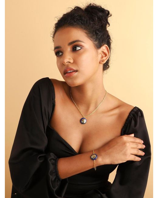 Lila Rasa Metallic Lapis Lazuli Necklace With Filigree