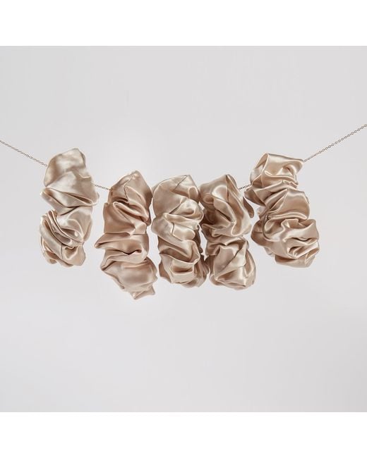Soft Strokes Silk Metallic Neutrals Pure Mulberry Silk French Scrunchie Set Of Five