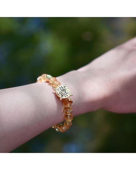 Aurozia Metallic Three Charms Solar Meridian Plated Sundial And The Sun Crystal Citrine Beaded Bracelet
