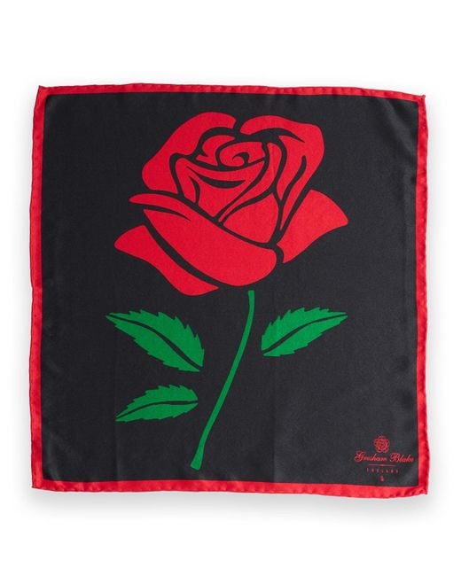 Gresham Blake Red Rose Pocket Square for men