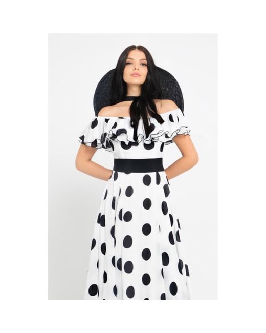 MATSOUR'I White 100% Silk Dress Scarlett Polka-Dots Midi