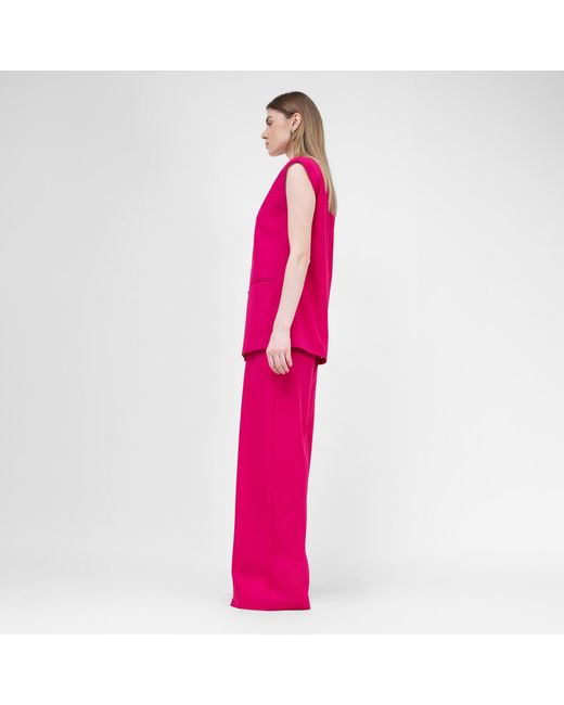 BLUZAT Pink Fuchsia Suit With Oversized Vest And Ultra Wide Leg Trousers