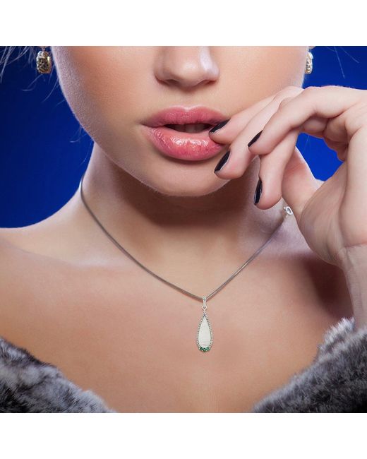 Artisan White Mother Of Pearl, Diamond & Emerald Drop Pendant