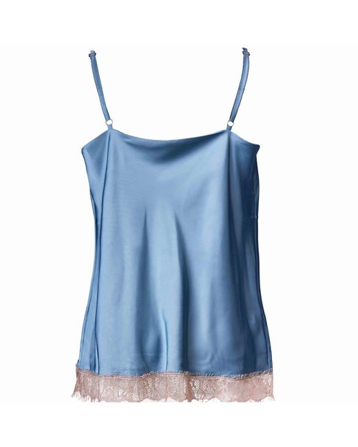 Noblesse Oblige Blue Duck Egg Lace Trimmed Cowl Neck Camisole