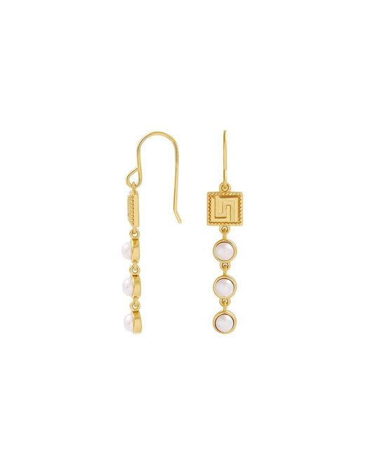 Karma and Luck Metallic Graceful Harmony Pearl Greek Key Earrings