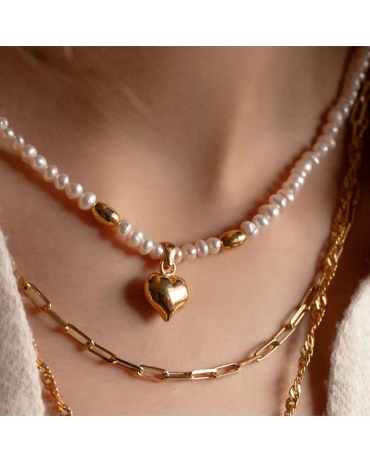 LINYA JEWELLERY Metallic Letsy Heart Pearl Necklace