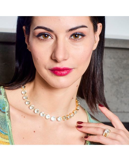 Laura Gray Metallic Adjustable Diamond Crystal Riviera Necklace