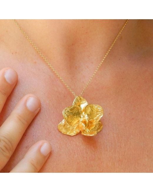 Mother Nature Jewelry Metallic Orchid Flower Necklace, Handmade Statement Pendant