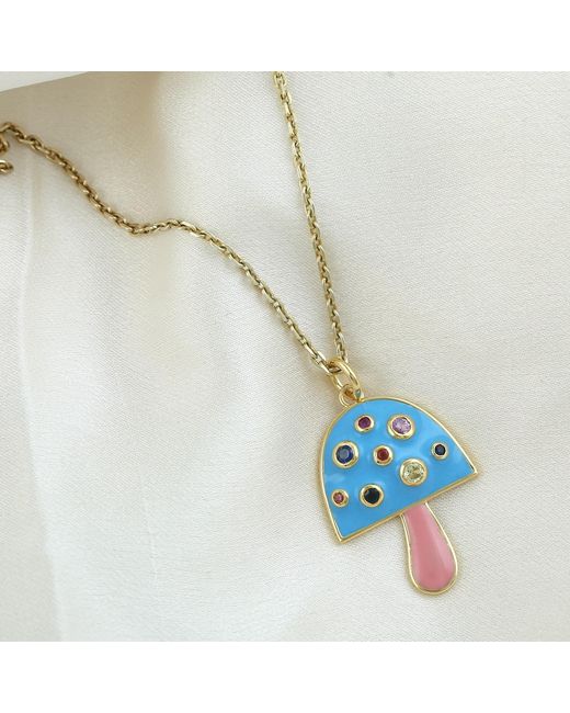 Artisan Blue 14K Sapphire & Enamel Mushroom Pendant