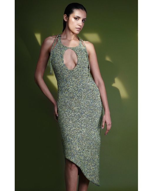 Gunda Hafner Ltd Green Multicoloured Knit Dress With Plunging Back