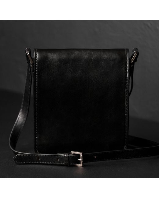 Time Resistance Black Small Leather Messenger Bag for men