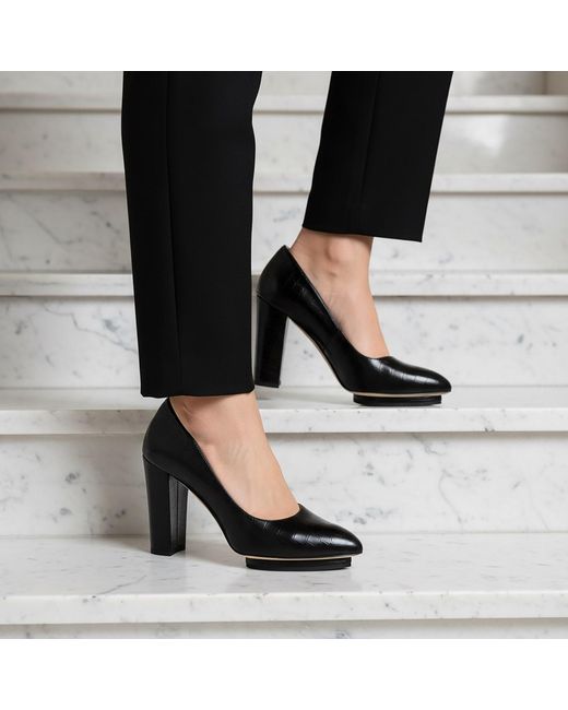 Beautiisoles by Robyn Shreiber Made in Italy Black Pippa Comfortable Dressy Leather Platform Pump Work Or Valentine Evening