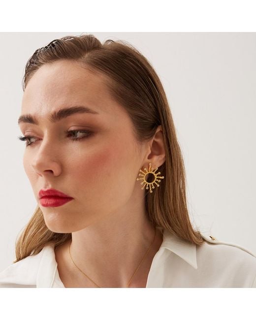 Spero London Metallic Sun Sunburst Large High Quality Crown Natural Textured Molten Sterling Earring