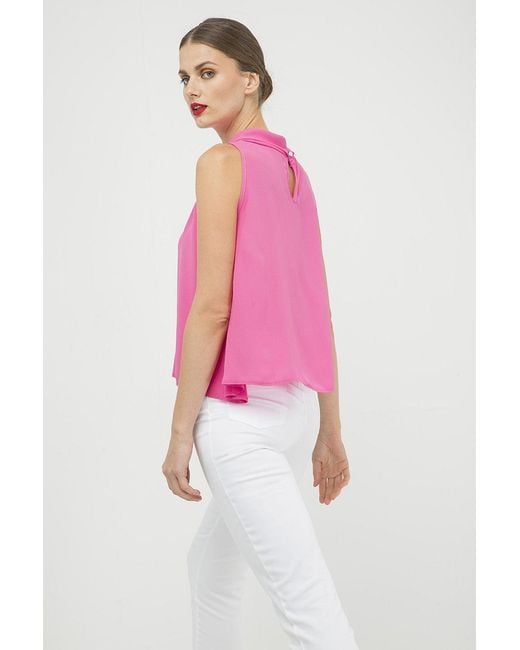 Conquista Pink Sleeveless Top With Pleat Detail