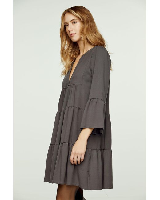 Conquista Blue Anthracite Tencel Gathered Seams Dress