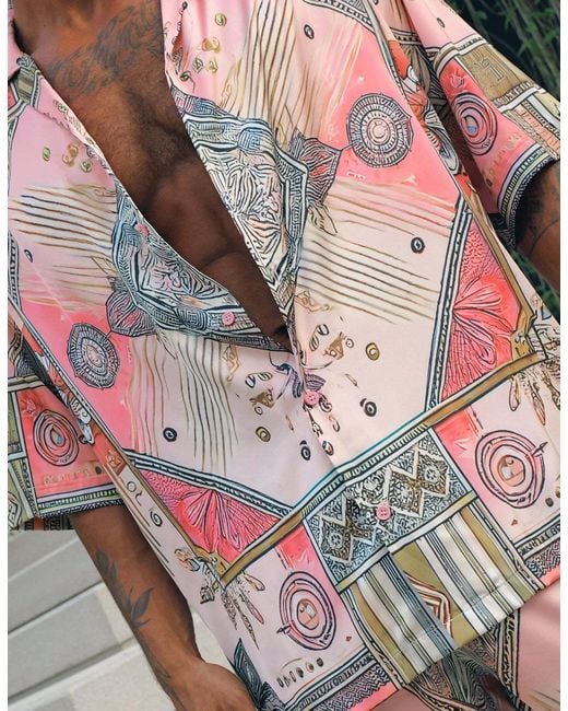 Hustle Pink Scar City Satin-Shirt for men