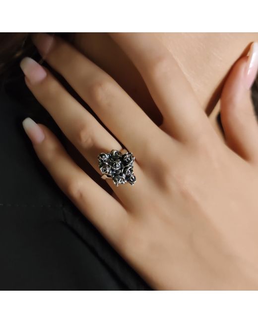 Unaloe Metallic Sterling Rose Cluster Ring For – Sculptural Floral Statement Jewelry