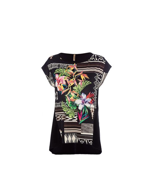 Conquista Black Sleeveless Print Top