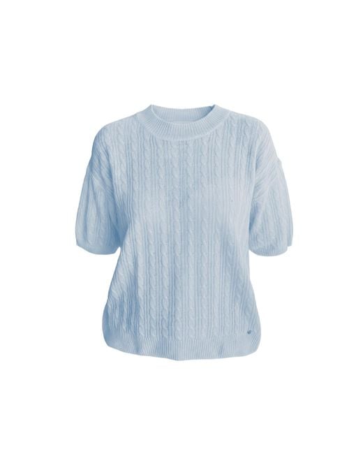 tirillm Blue Kelly Lace Knitted Cashmere Short Sleeved Pullover, Pale