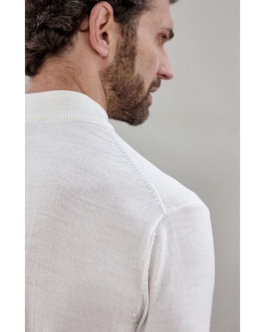 Paul James Knitwear White Extra Fine Merino Wool Shaw Mock Turtleneck Jumper for men