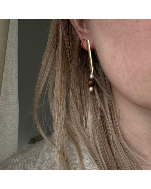 A Weathered Penny Metallic Pearl & Wood Studs