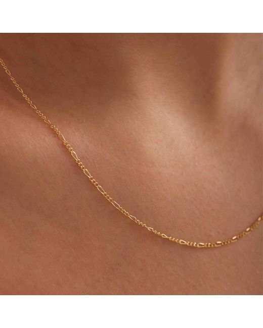 Spero London Metallic 9Ct Solid Italian Fine Figaro Chain Necklace