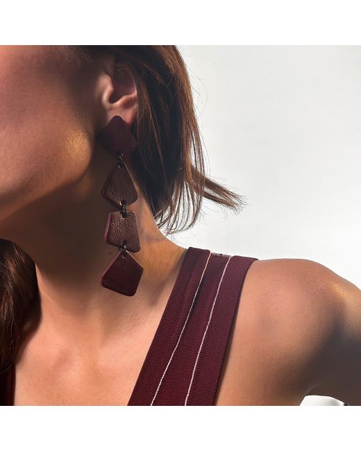 WAIWAI Purple Geometric Cascade Leather Earrings Burgundy