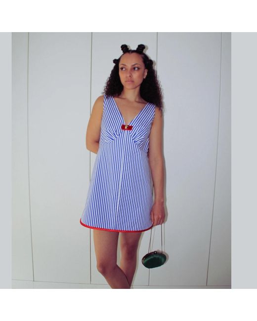 Couture to Your Door Blue And Stripped Nautical Mod Dress