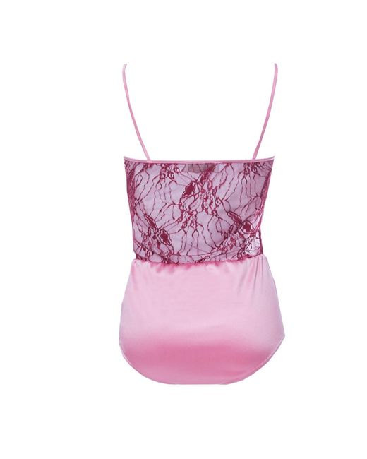 Roses Are Red Purple Silk Bodysuit Fuschia