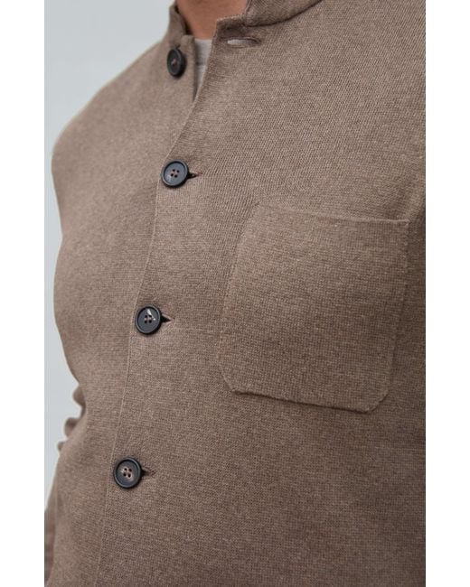 Paul James Knitwear Brown Midweight Cotton Jaipur Knitted Nehru Jacket for men
