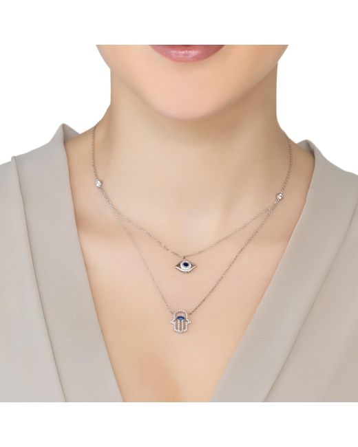 Latelita London Metallic Hamsa Hand And Evil Eye Layered Necklace
