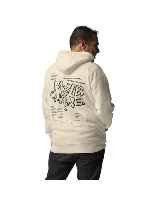Anchor and Crew Natural Neutrals Bone Gustatory Melbourne Coffee Scene Cotton Blend Embroidered Hoodie