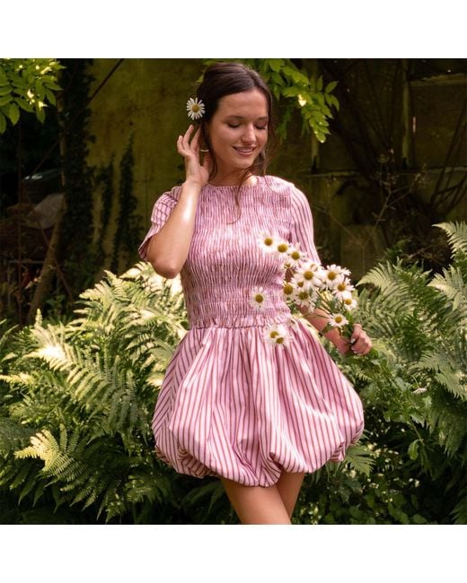 Amy Lynn Pink Eleanor Pure Cotton Stripe Mini Puffball Dress