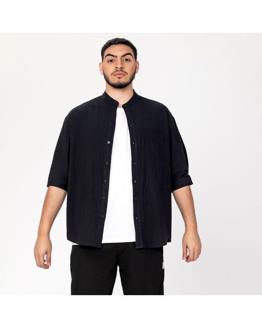 Smart and Joy Blue Minimalist Mao Shirt for men