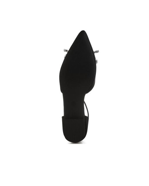 Rag & Co Black Simina Rhinestone Detail Bow Flat Sandals