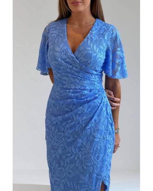 Girl In Mind Blue Natasha Angel Sleeve Wrap Midi Dress